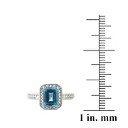 Sterling Silver 1.ct London Blue Topaz & Diamond Accent Rectangle Ring