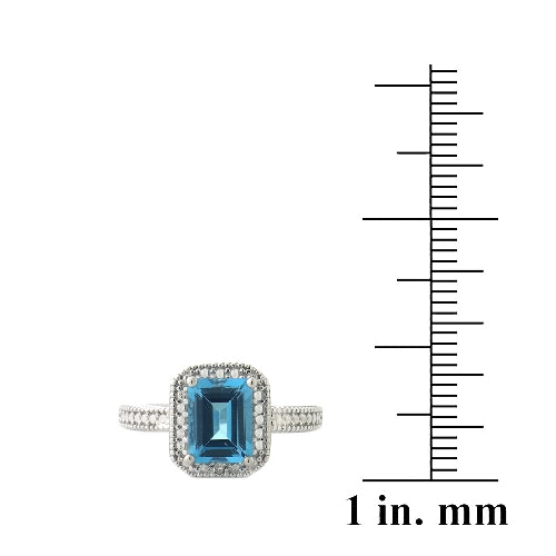 Sterling Silver 1.ct London Blue Topaz & Diamond Accent Rectangle Ring