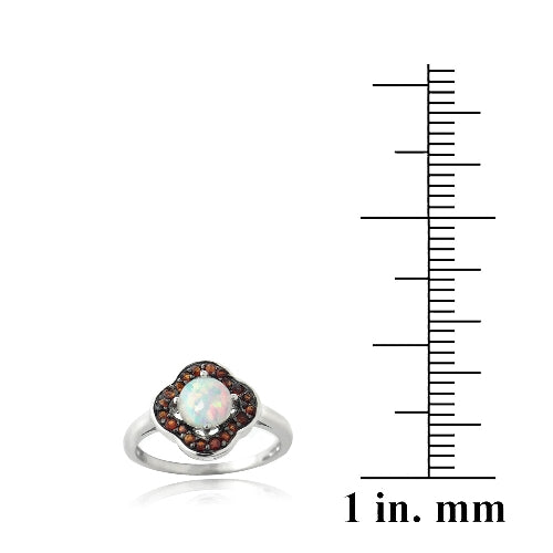 Sterling Silver Garnet & Created White Opal Flower Ring-3