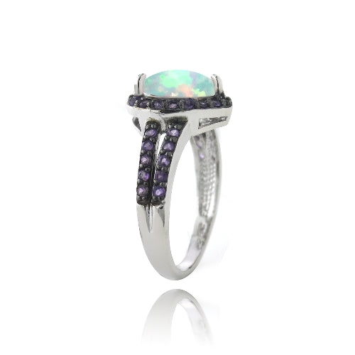 Sterling Silver Created White Opal & Amethyst Heart Ring-2