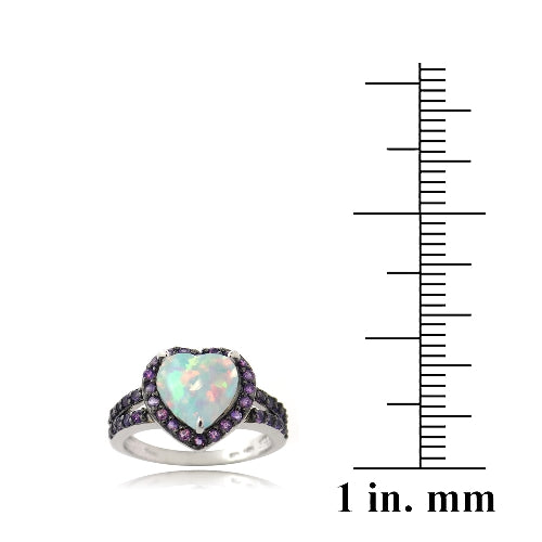 Sterling Silver Created White Opal & Amethyst Heart Ring-3