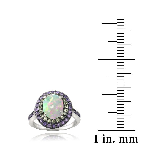 Sterling Silver Created White Opal, Amethyst & Peridot Oval Ring-3
