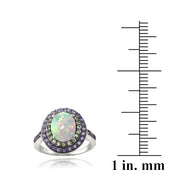 Sterling Silver Created White Opal, Amethyst & Peridot Oval Ring
