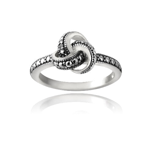 Sterling Silver Love Knot Black Diamond Accent Promise Ring