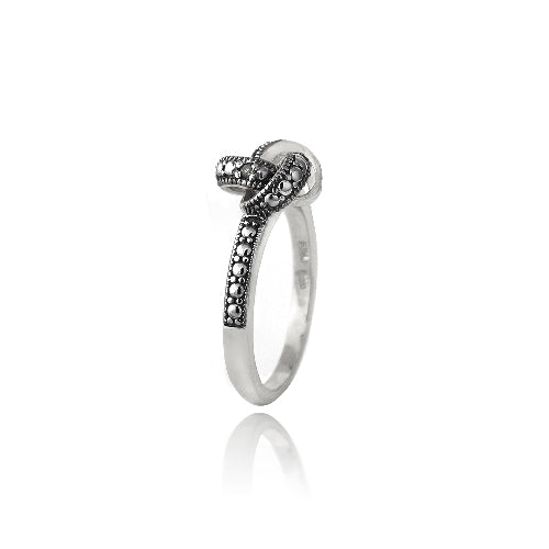 Sterling Silver Love Knot Black Diamond Accent Promise Ring-2