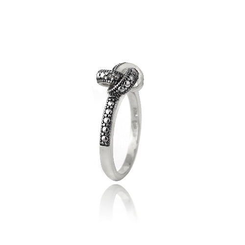 Sterling Silver Love Knot Black Diamond Accent Promise Ring
