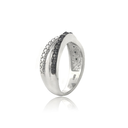 Sterling Silver 1/ ct Black Diamond Crossover Ring-2