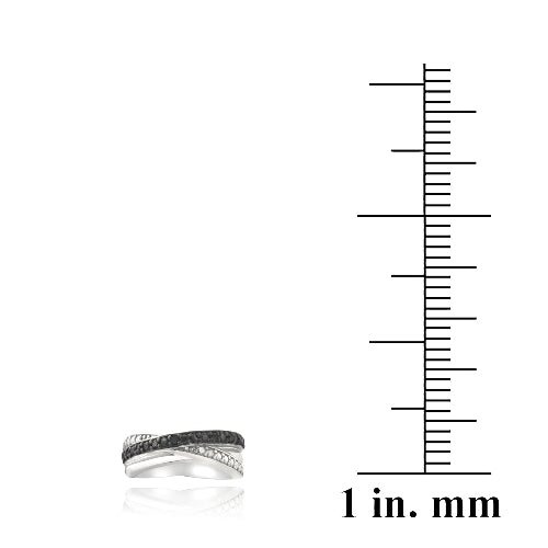 Sterling Silver 1/ ct Black Diamond Crossover Ring-3
