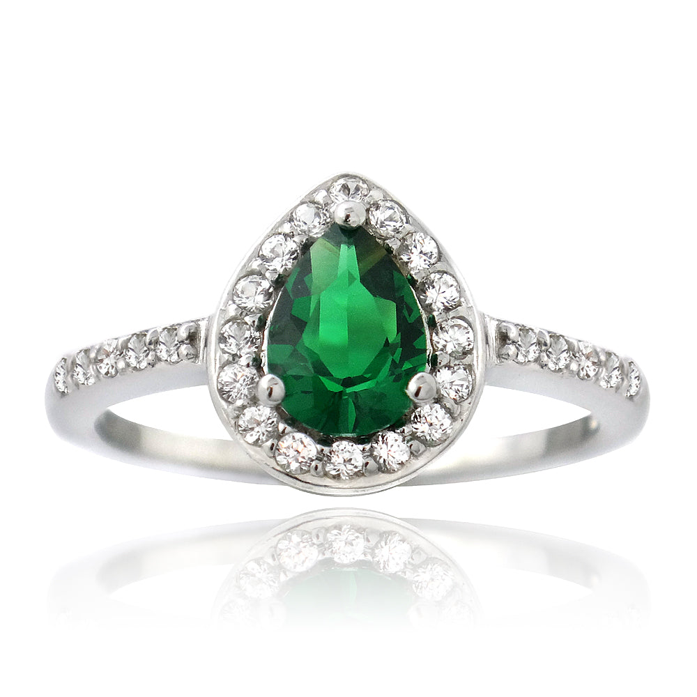 Sterling Silver Created Green Quartz & White Sapphire Teardrop Ring