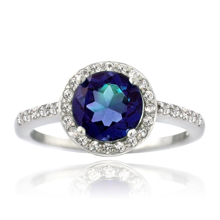 Sterling Silver Created Blue & White Sapphire Round Ring