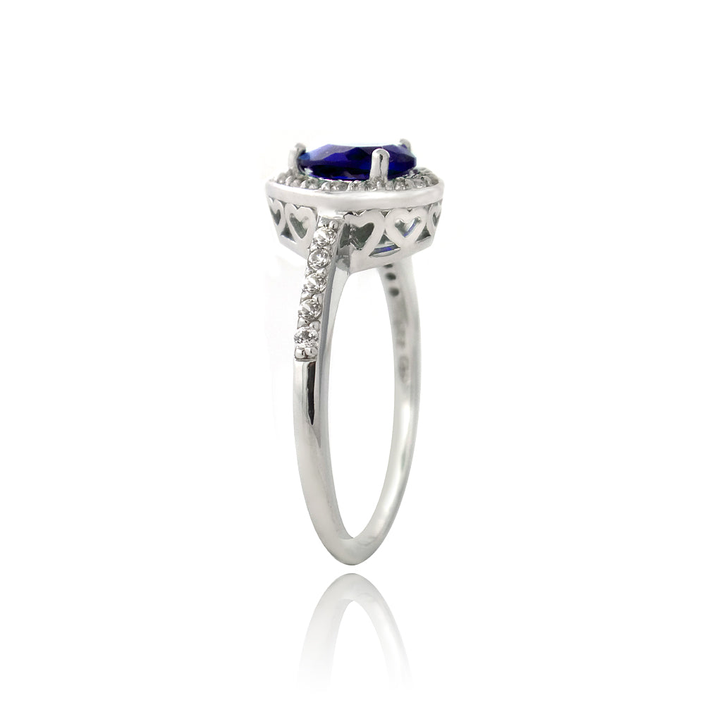 Sterling Silver Created Blue & White Sapphire Round Ring-2