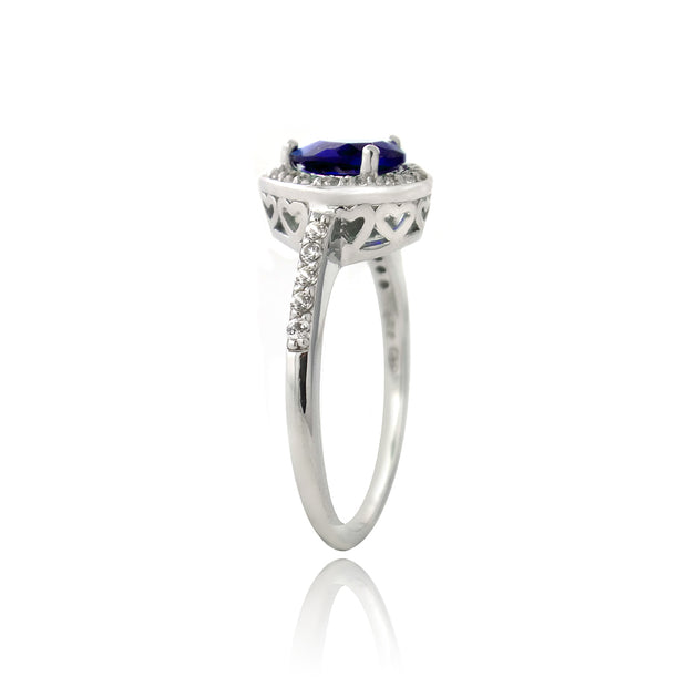 Sterling Silver Created Blue & White Sapphire Round Ring