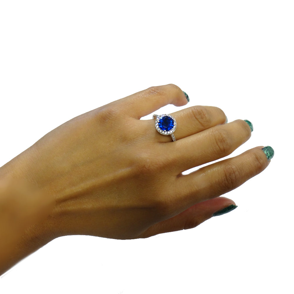 Sterling Silver Created Blue & White Sapphire Round Ring-4