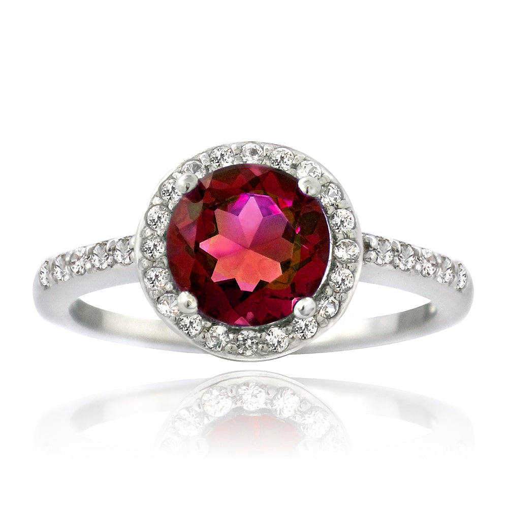 Sterling Silver Created Ruby & White Sapphire Round Ring