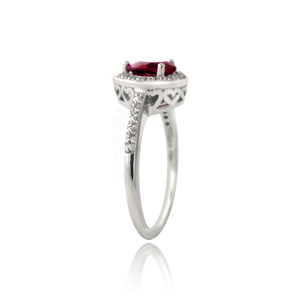 Sterling Silver Created Ruby & White Sapphire Round Ring-2