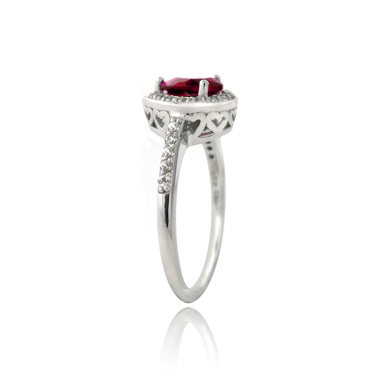 Sterling Silver Created Ruby & White Sapphire Round Ring