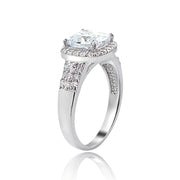 Sterling Silver CZ Square Halo & Three Row Band Ring