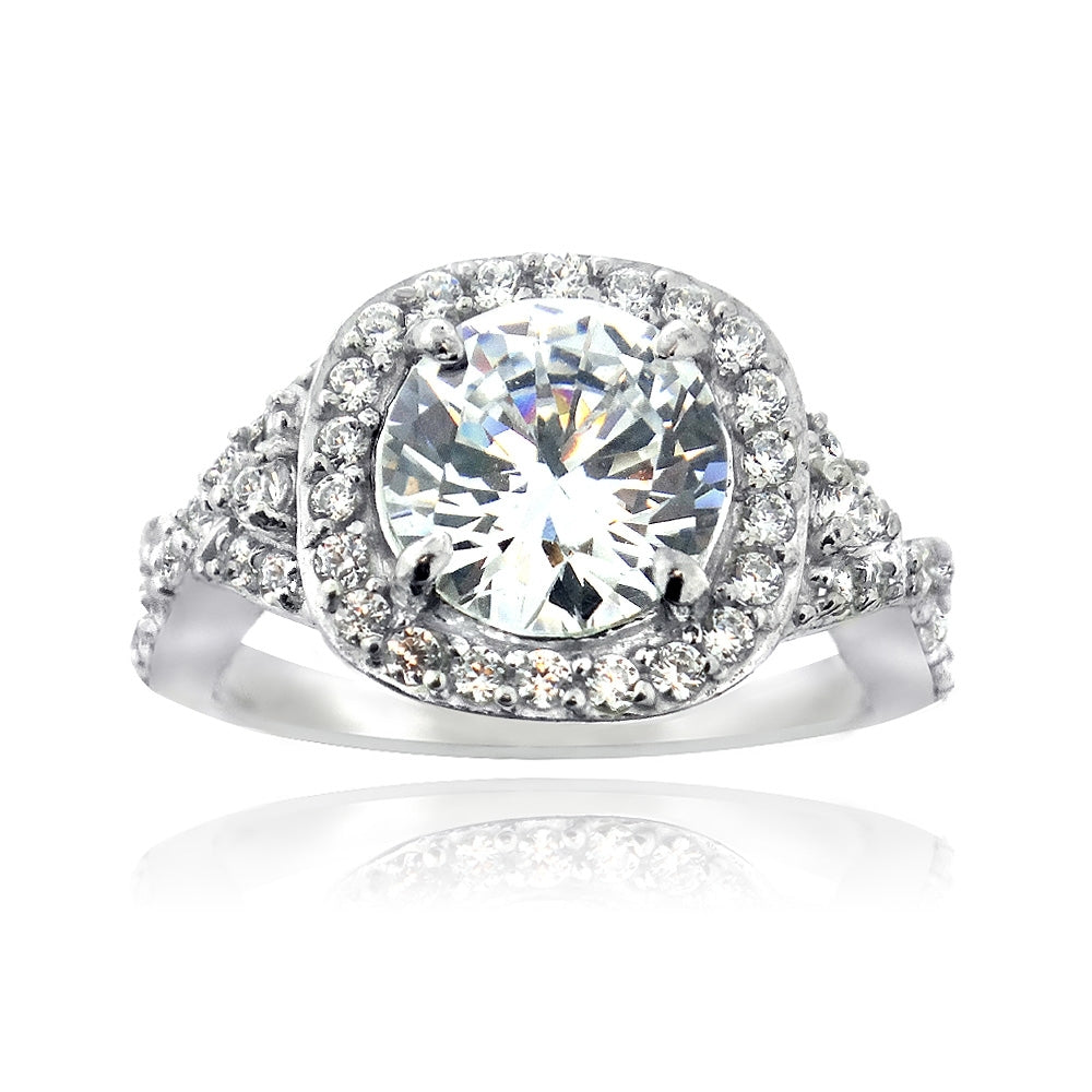 Sterling Silver CZ Round & Square Halo Twist Band Ring