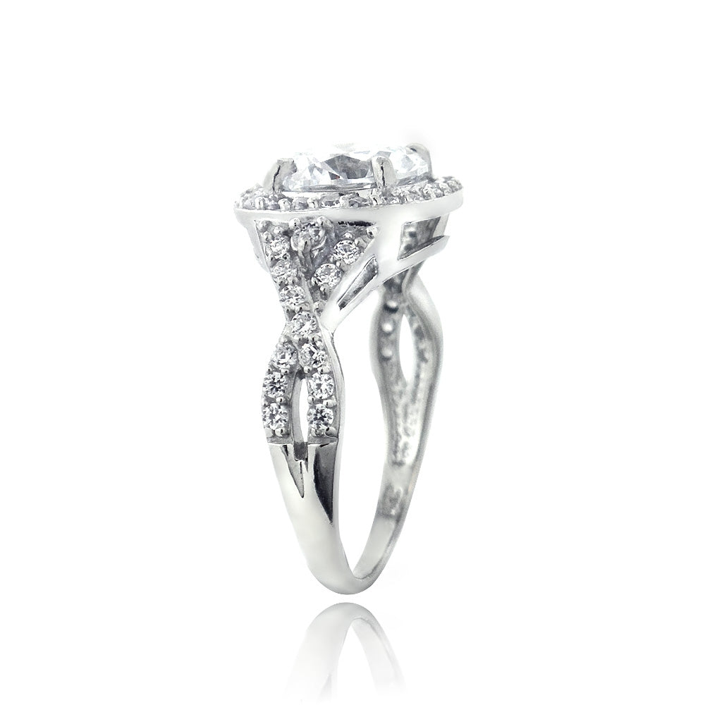Sterling Silver CZ Round & Square Halo Twist Band Ring-2
