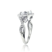 Sterling Silver CZ Round & Square Halo Twist Band Ring