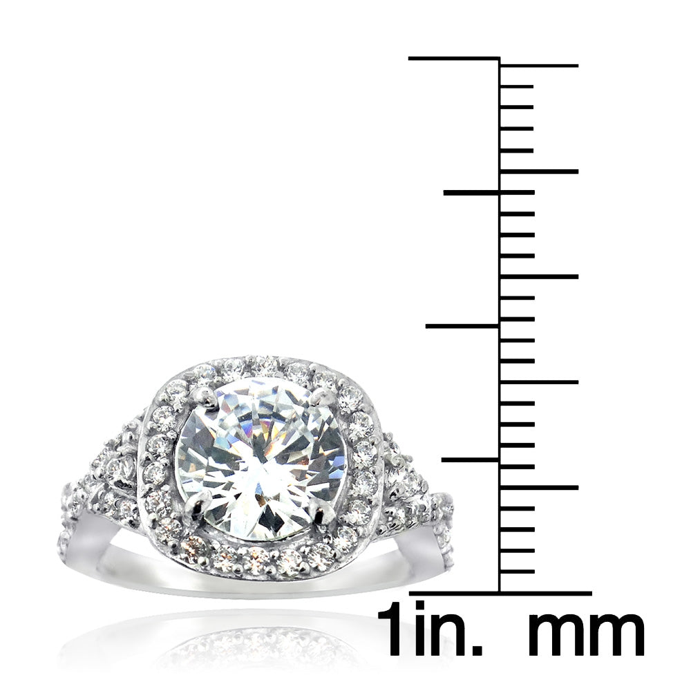 Sterling Silver CZ Round & Square Halo Twist Band Ring-3