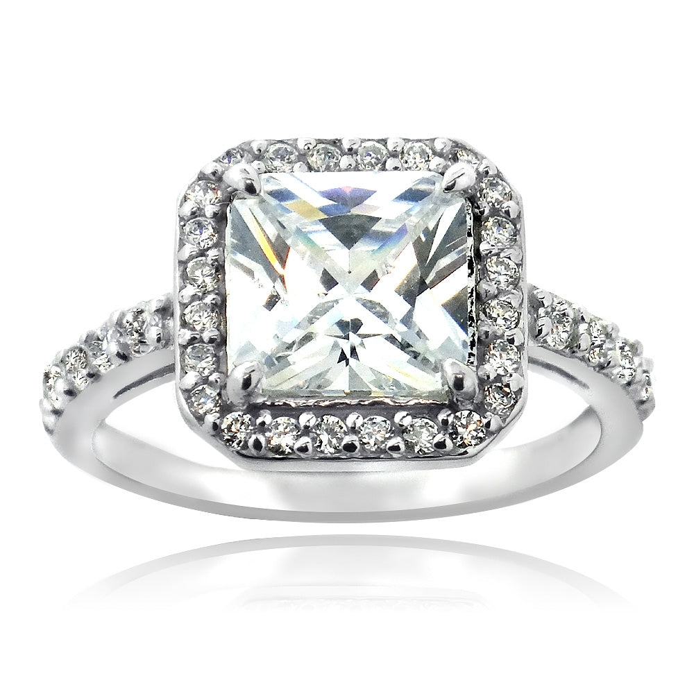 Sterling Silver CZ Square Halo Band Ring