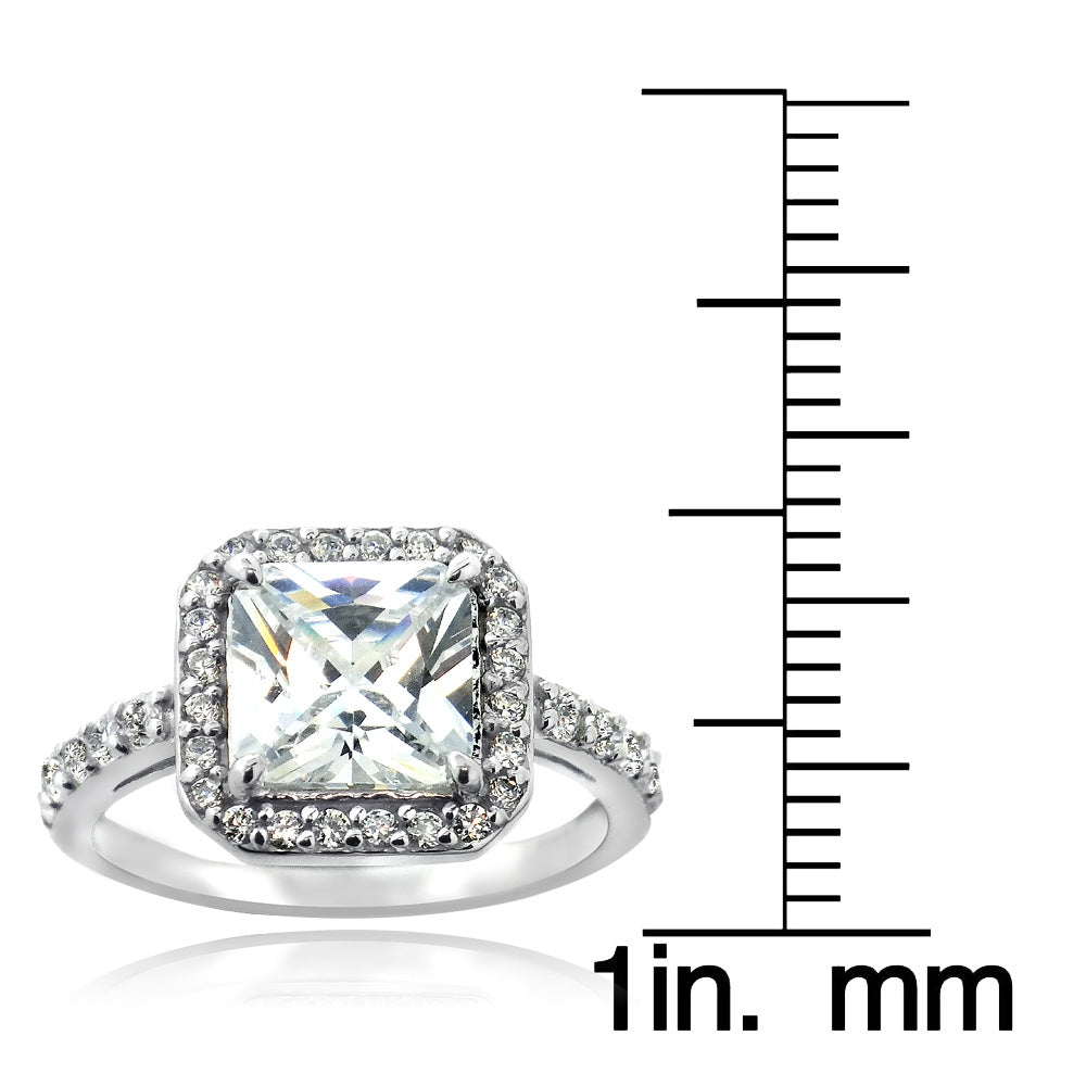 Sterling Silver CZ Square Halo Band Ring-3