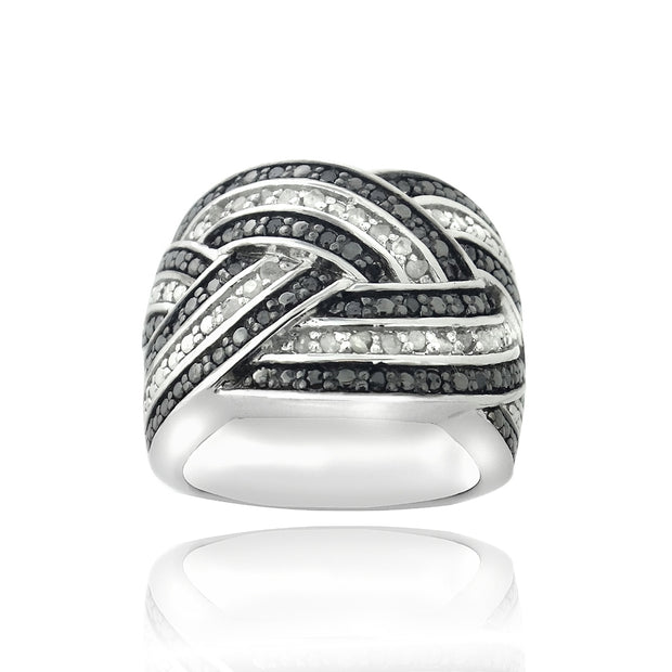 Sterling Silver 1/2 ct Black & White Diamond Crossover Band Ring