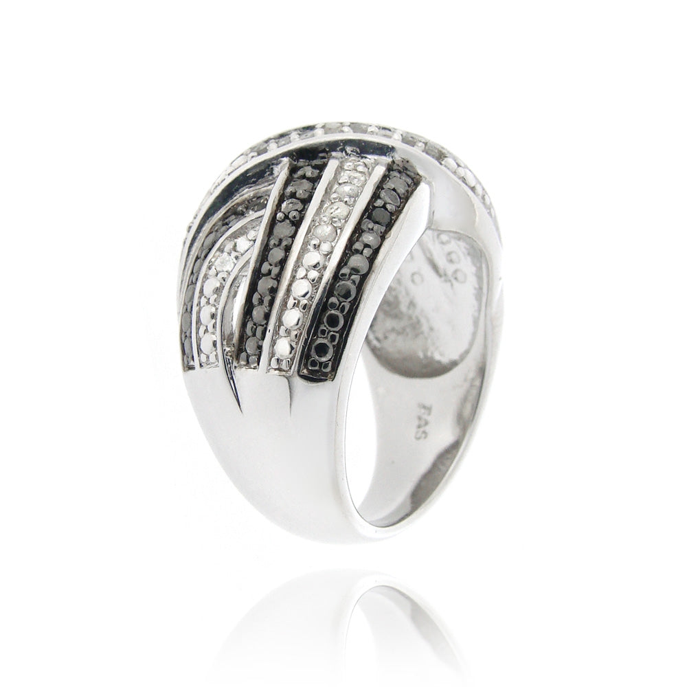Sterling Silver 1/2 ct Black & White Diamond Crossover Band Ring-2