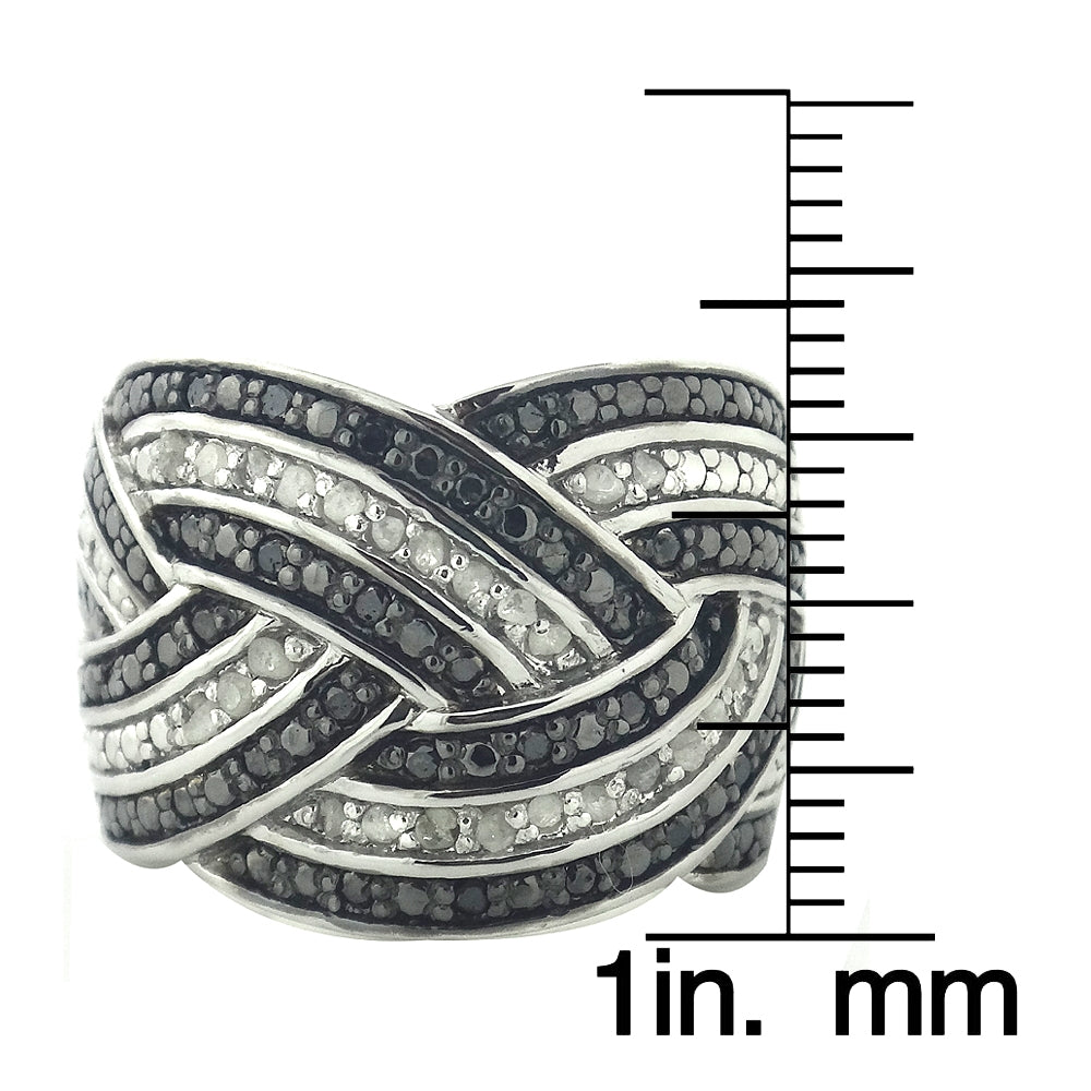 Sterling Silver 1/2 ct Black & White Diamond Crossover Band Ring-3
