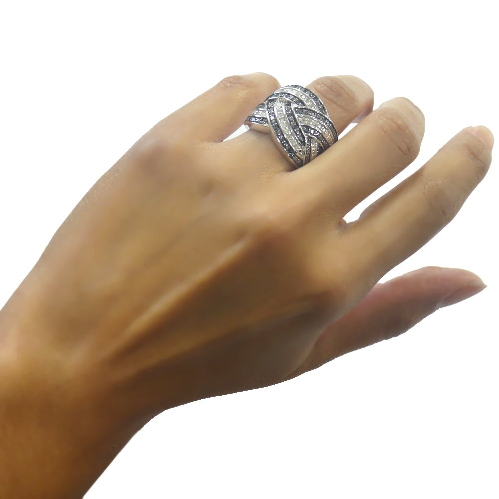 Sterling Silver 1/2 ct Black & White Diamond Crossover Band Ring-4