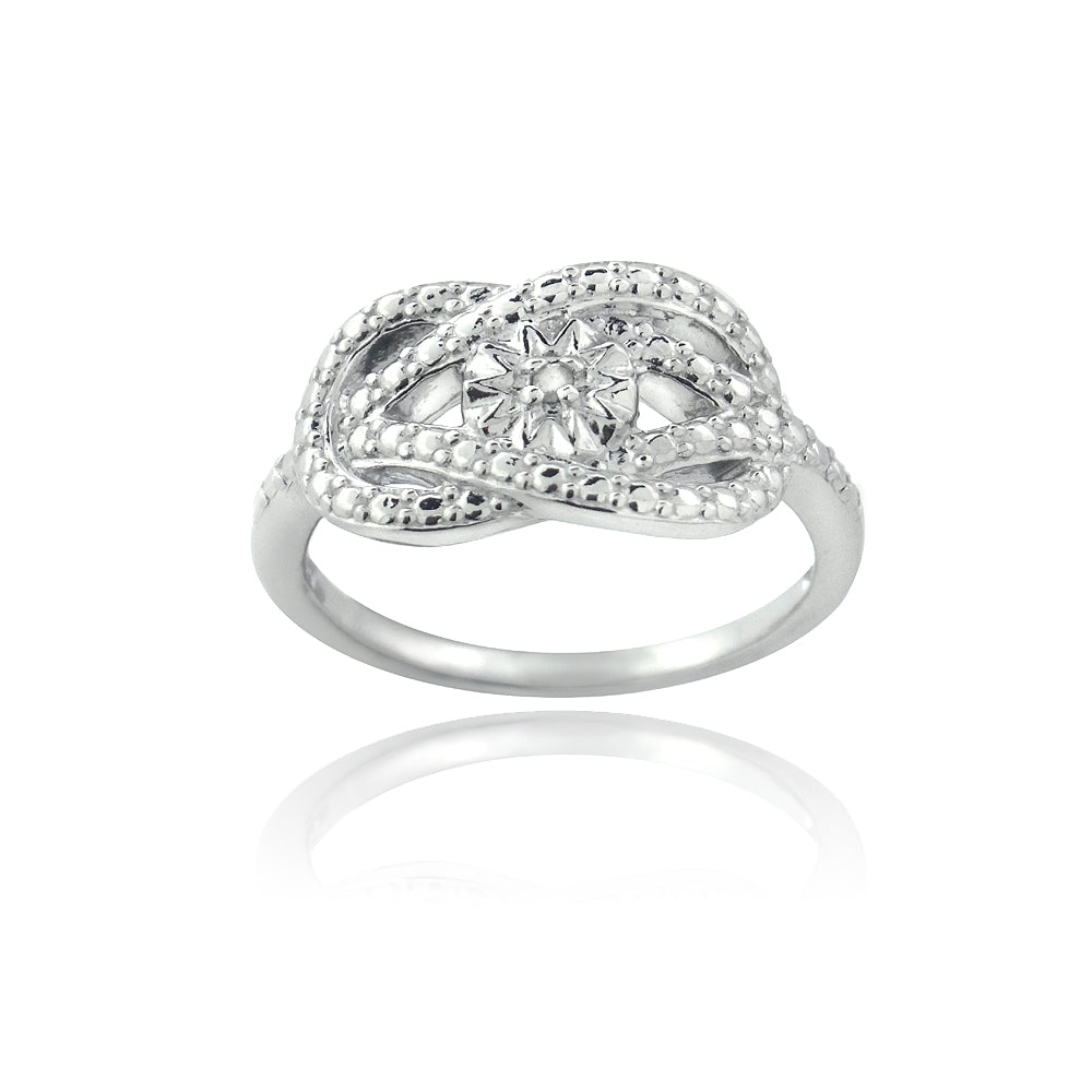 Sterling Silver Diamond Accent Love Knot & Flower Ring