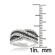 Sterling Silver 1/2 ct Black & White Diamond Crossover Wave Band Ring