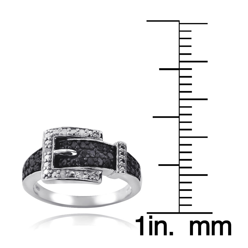 Sterling Silver 1/4 ct Black & White Diamond Belt Buckle Ring-3