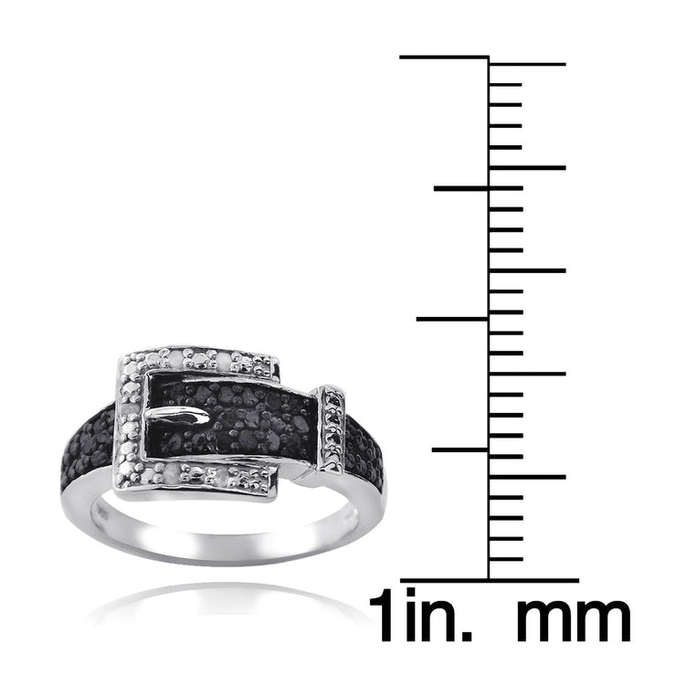 Sterling Silver 1/4 ct Black & White Diamond Belt Buckle Ring