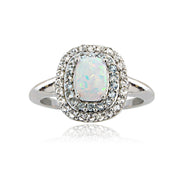 Sterling Silver Created Opal with Blue & White Topaz Oval Ring