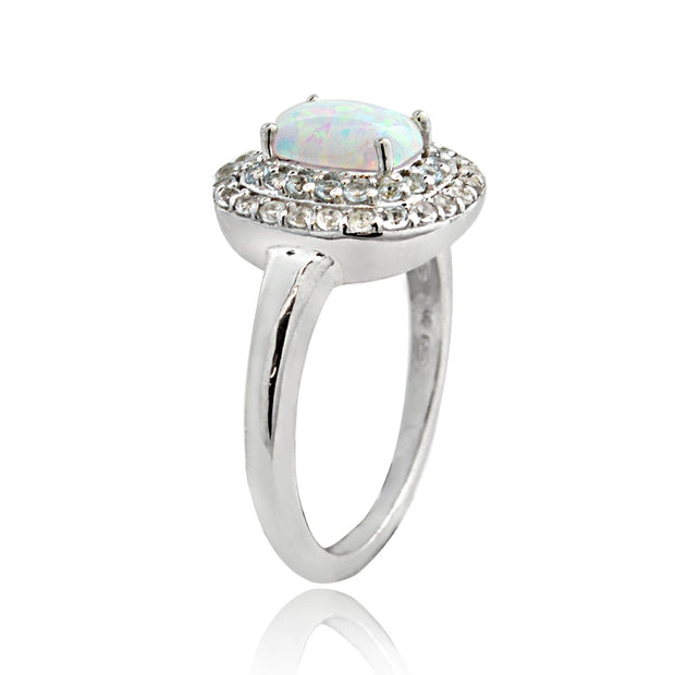 Sterling Silver Created Opal with Blue & White Topaz Oval Ring