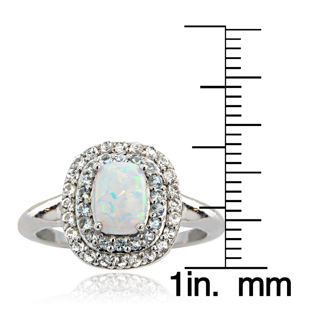 Sterling Silver Created Opal with Blue & White Topaz Oval Ring-3