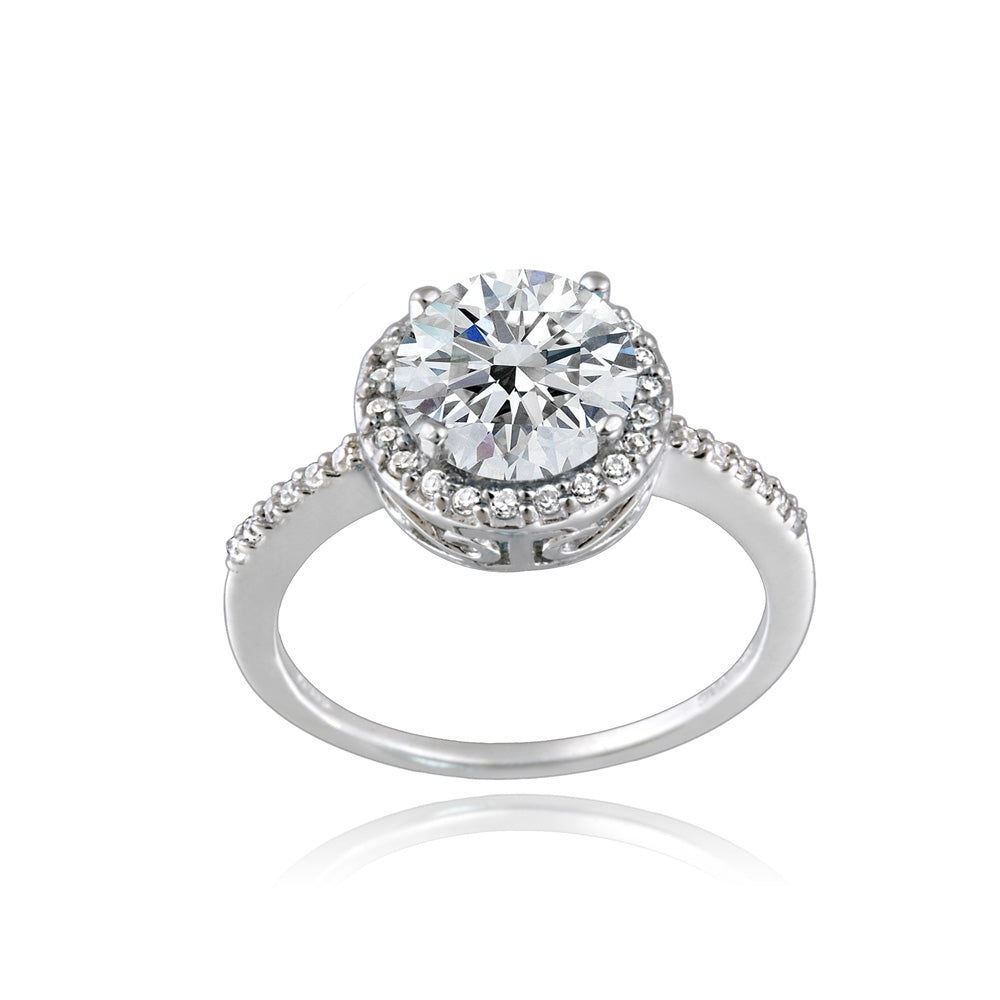 Platinum Plated Sterling Silver 0 Facets Cubic Zirconia Halo Ring (2cttw)