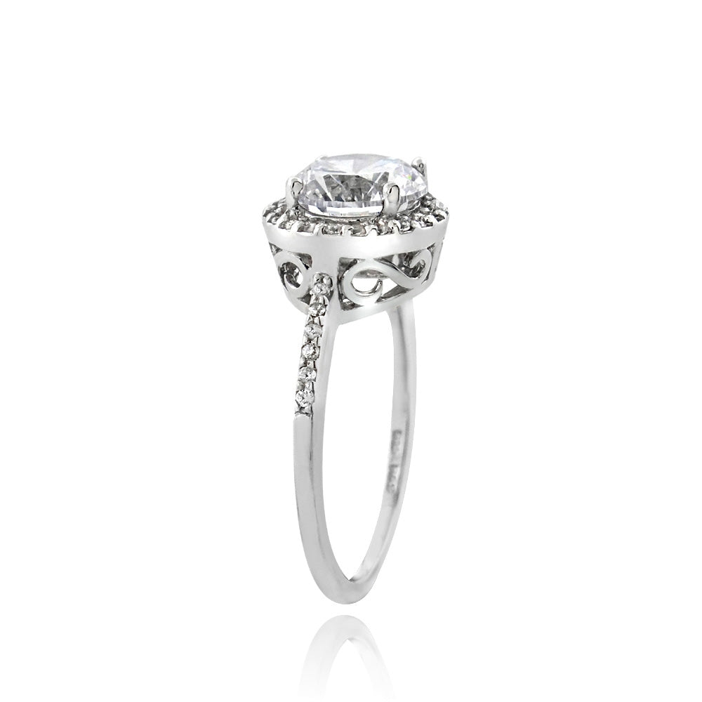 Platinum Plated Sterling Silver 0 Facets Cubic Zirconia Halo Ring (2cttw)-2