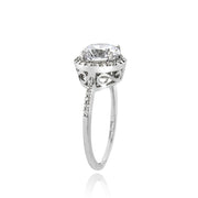 Platinum Plated Sterling Silver 0 Facets Cubic Zirconia Halo Ring (2cttw)