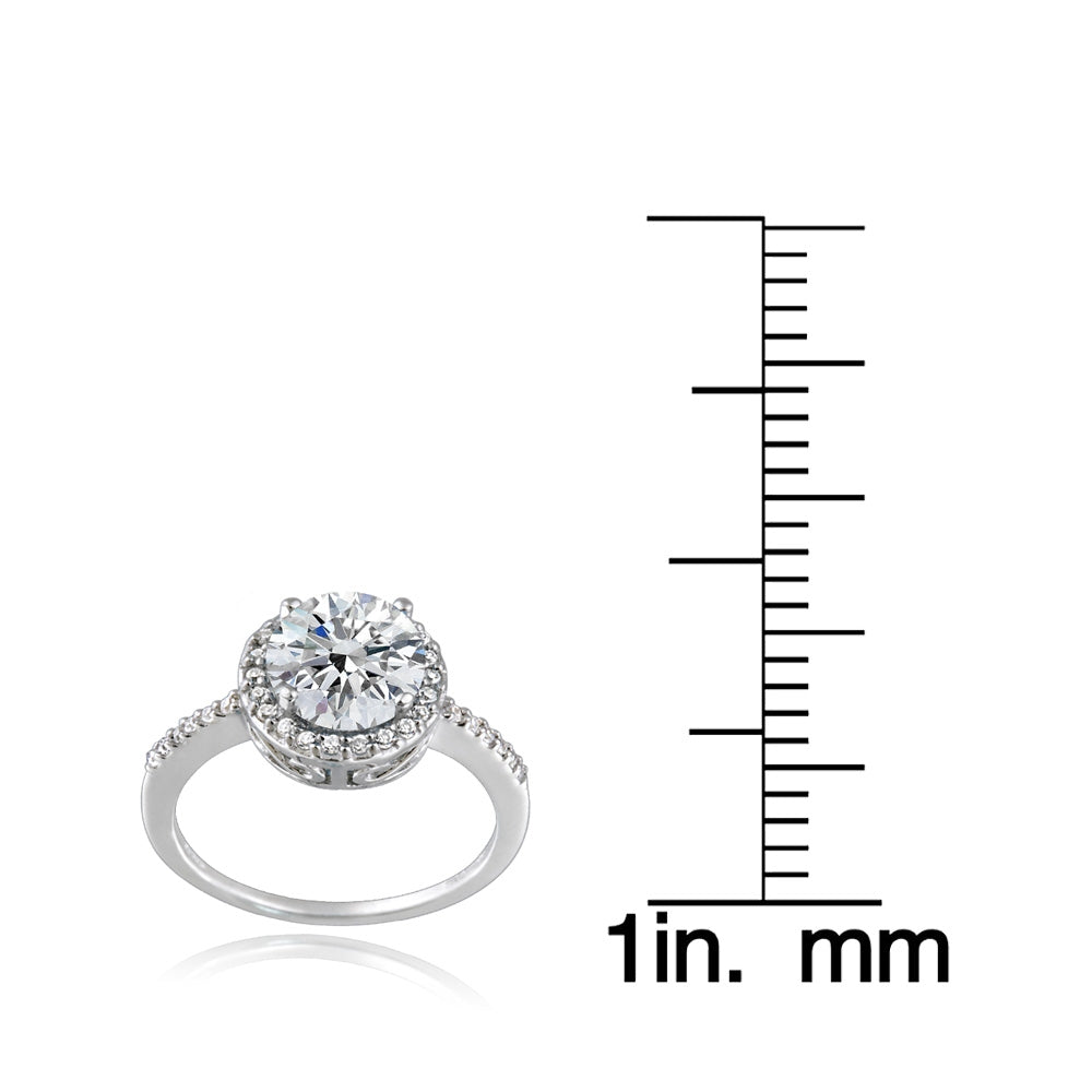 Platinum Plated Sterling Silver 0 Facets Cubic Zirconia Halo Ring (2cttw)-3
