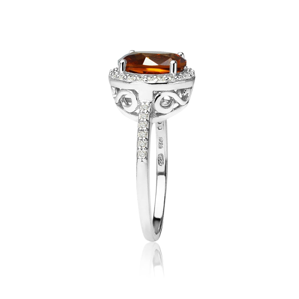 Sterling Silver Created Citrine and Cubic Zirconia Round Halo Ring,-2