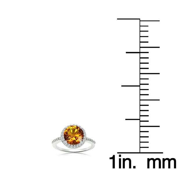 Sterling Silver Created Citrine and Cubic Zirconia Round Halo Ring,