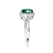 Sterling Silver Simulated Emerald and Cubic Zirconia Round Halo Ring, Size 10