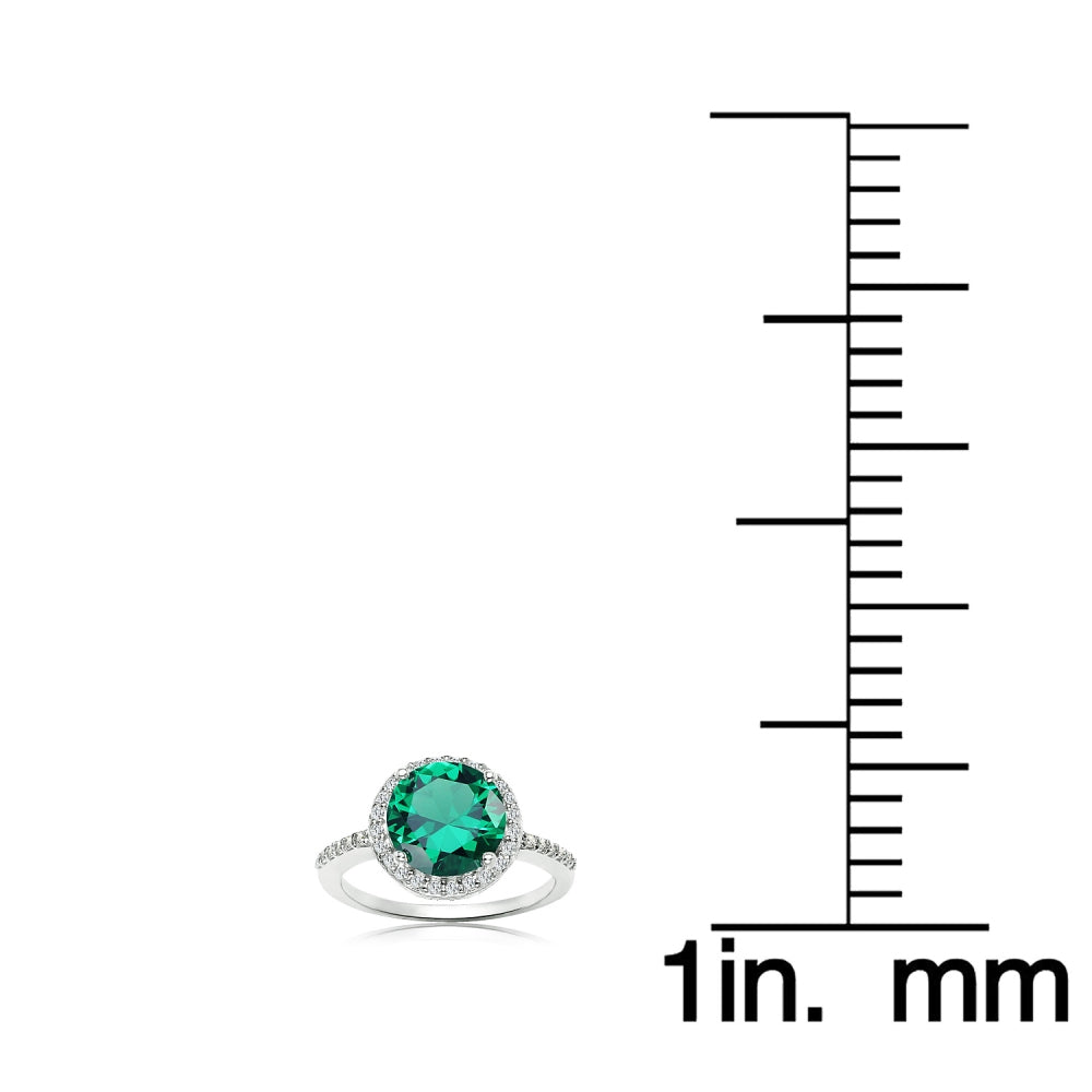 Sterling Silver Simulated Emerald and Cubic Zirconia Round Halo Ring, Size 10-4