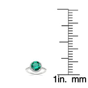 Sterling Silver Simulated Emerald and Cubic Zirconia Round Halo Ring, Size 10