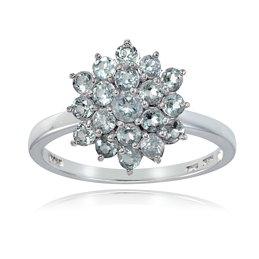 Sterling Silver Genuine Aquarmarine Flower Ring