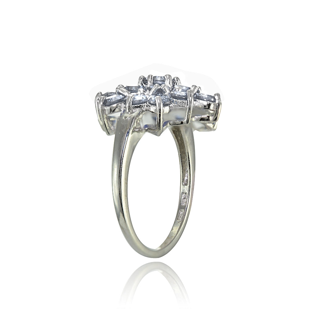 Sterling Silver Genuine Aquarmarine Flower Ring-2