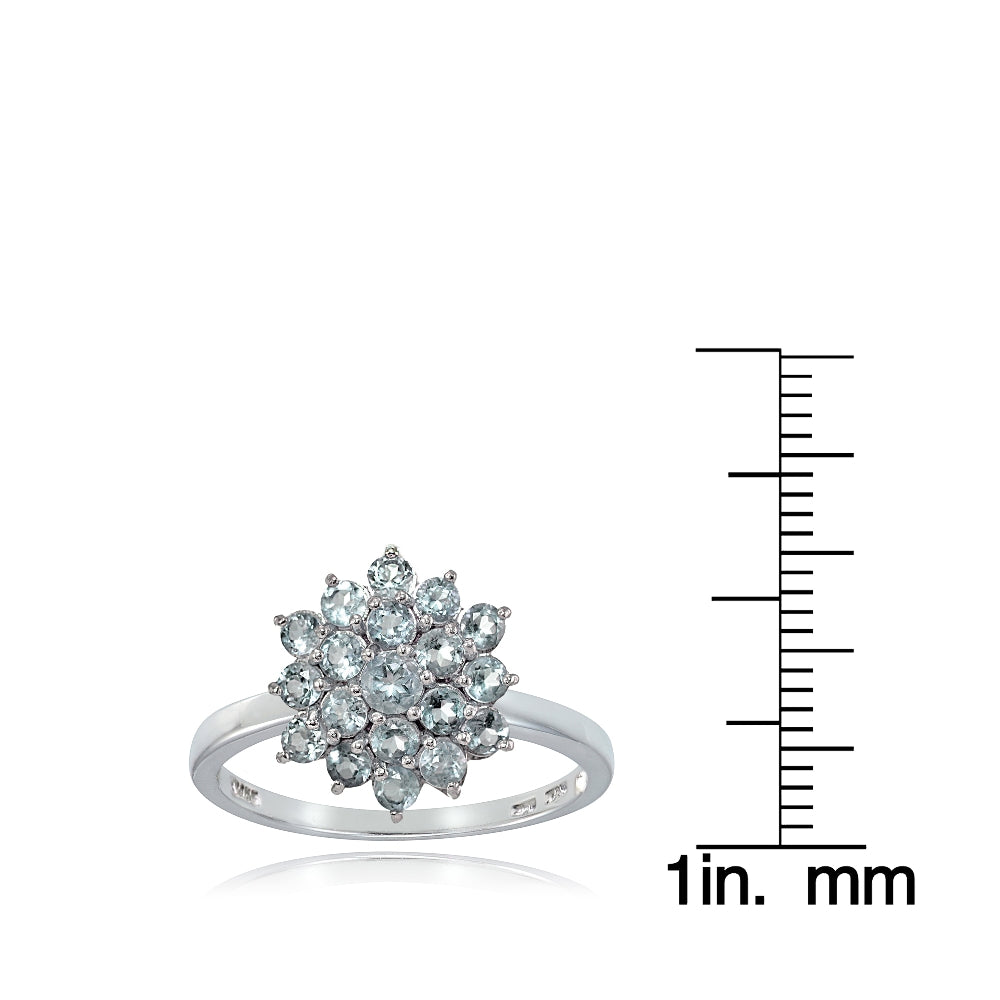 Sterling Silver Genuine Aquarmarine Flower Ring-3